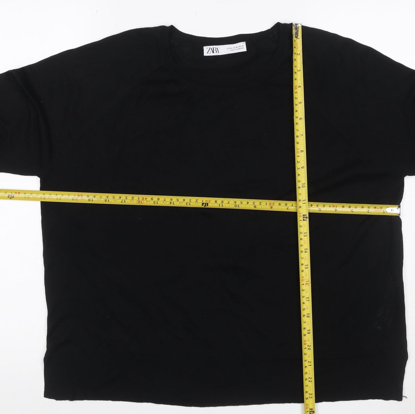 Zara Women Black UK 16 Basic Knit Long Sleeve Crew Neck Top