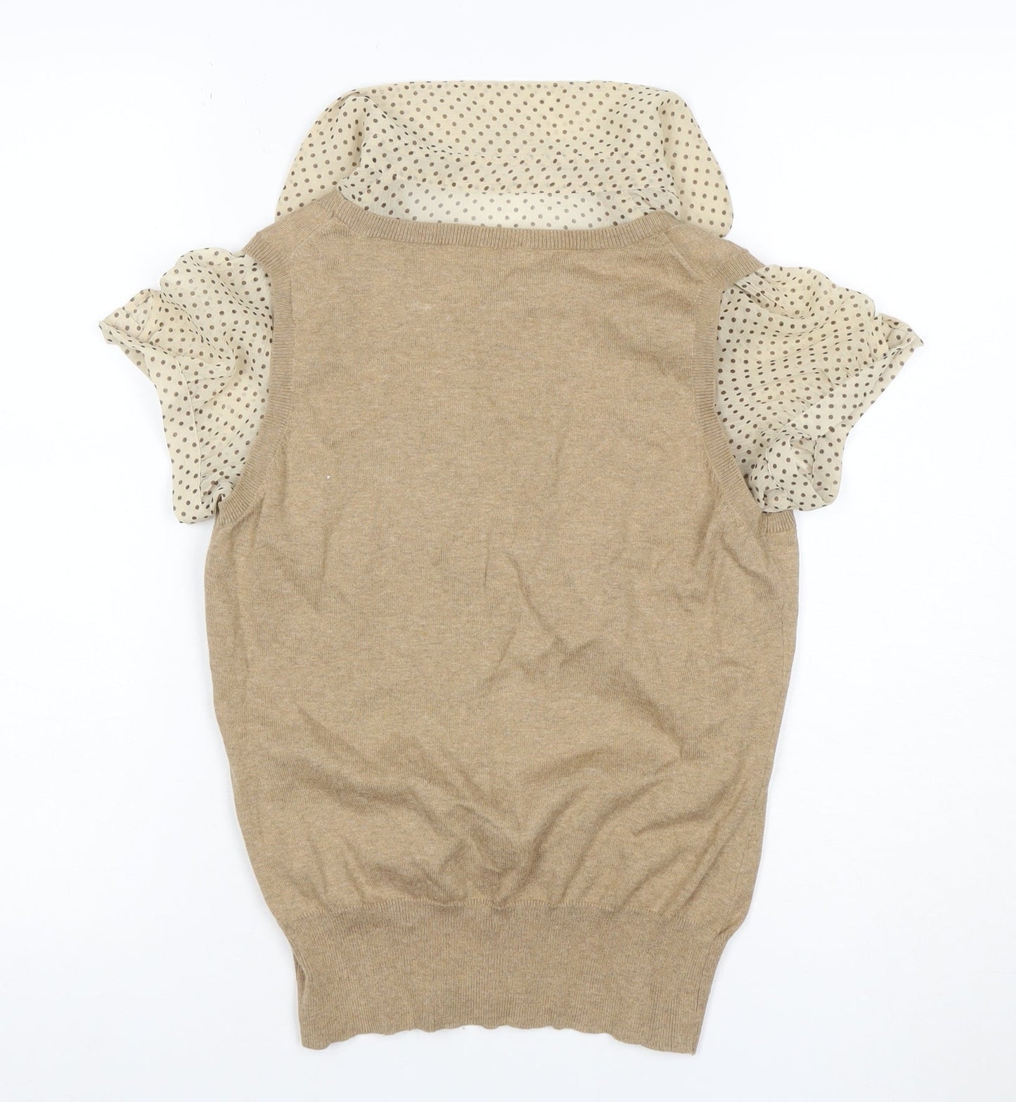 Savida Women’s Beige UK 10 Layered Polka Dot Collared Knit Blouse
