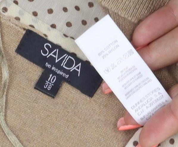 Savida Women’s Beige UK 10 Layered Polka Dot Collared Knit Blouse