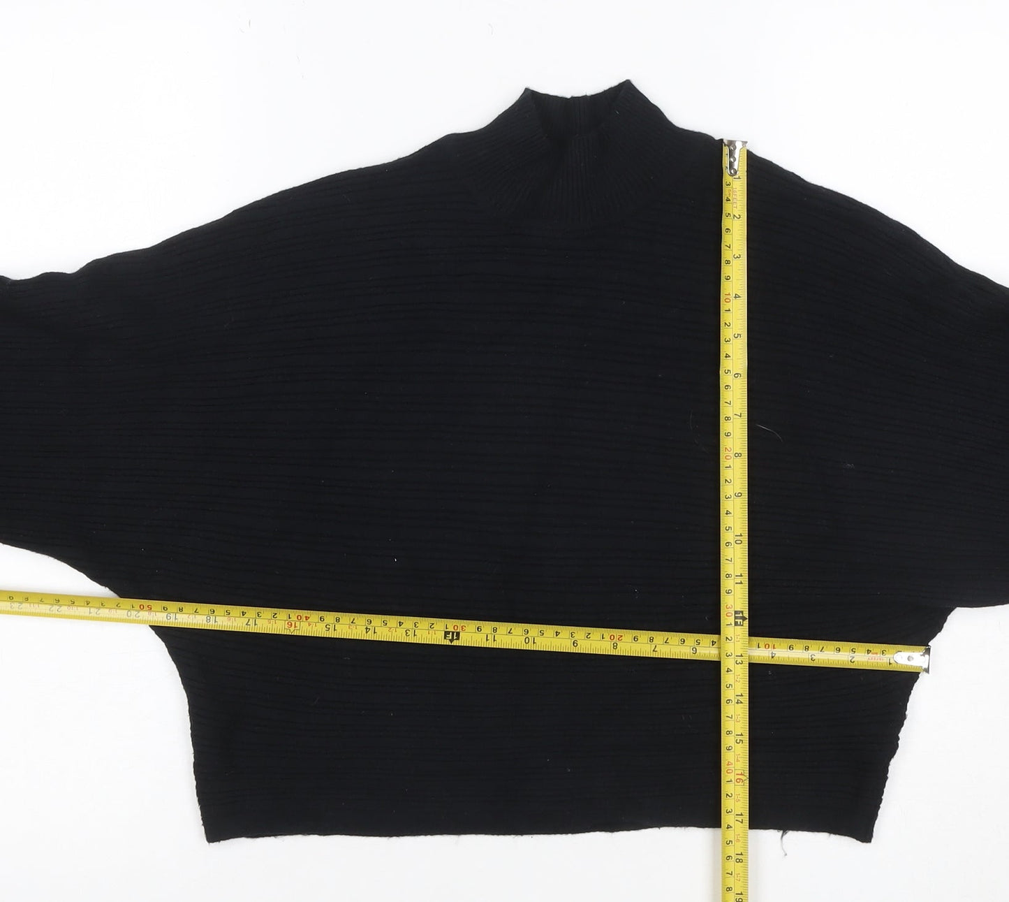 New Look Women’s Black Ribbed Mock Neck Knit Jumper M Long Sleeve