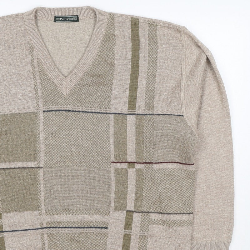 Additional view of PierPoint Men's Beige XL V-Neck Geometric Knit jumper