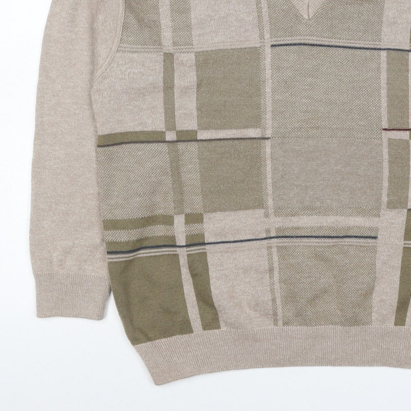 Additional view of PierPoint Men's Beige XL V-Neck Geometric Knit jumper