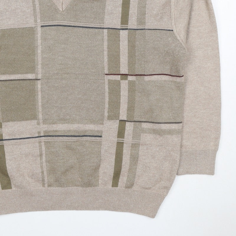 Additional view of PierPoint Men's Beige XL V-Neck Geometric Knit jumper