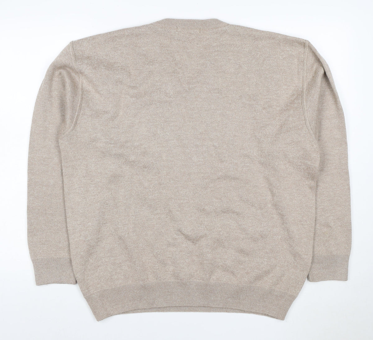 Close-up detail of PierPoint Men's Beige XL V-Neck Geometric Knit jumper