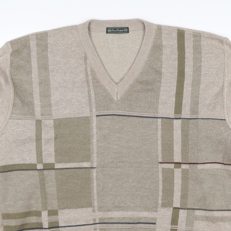 Additional view of PierPoint Men's Beige XL V-Neck Geometric Knit jumper