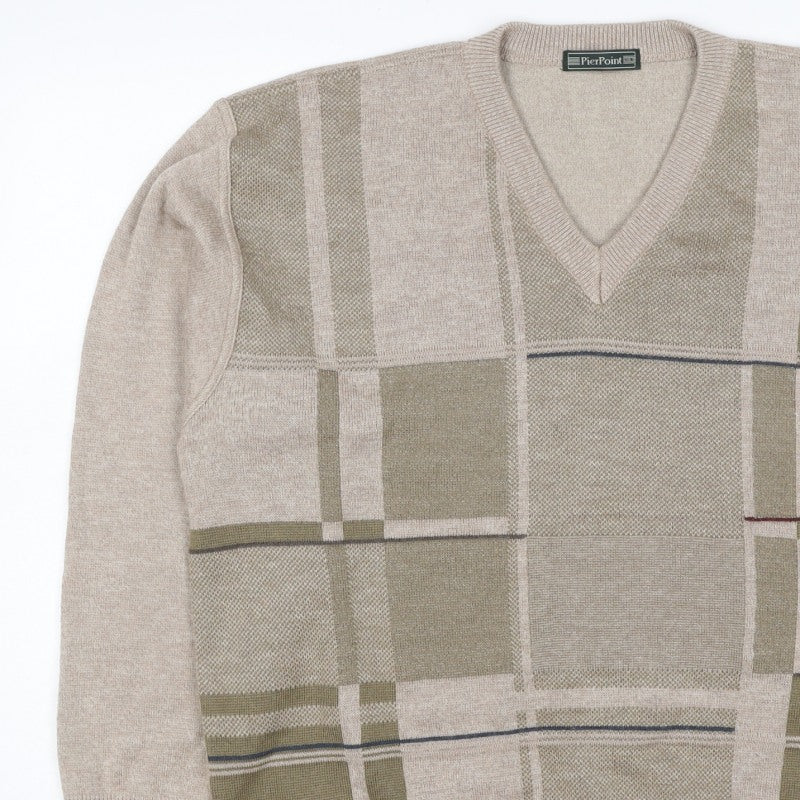 Additional view of PierPoint Men's Beige XL V-Neck Geometric Knit jumper