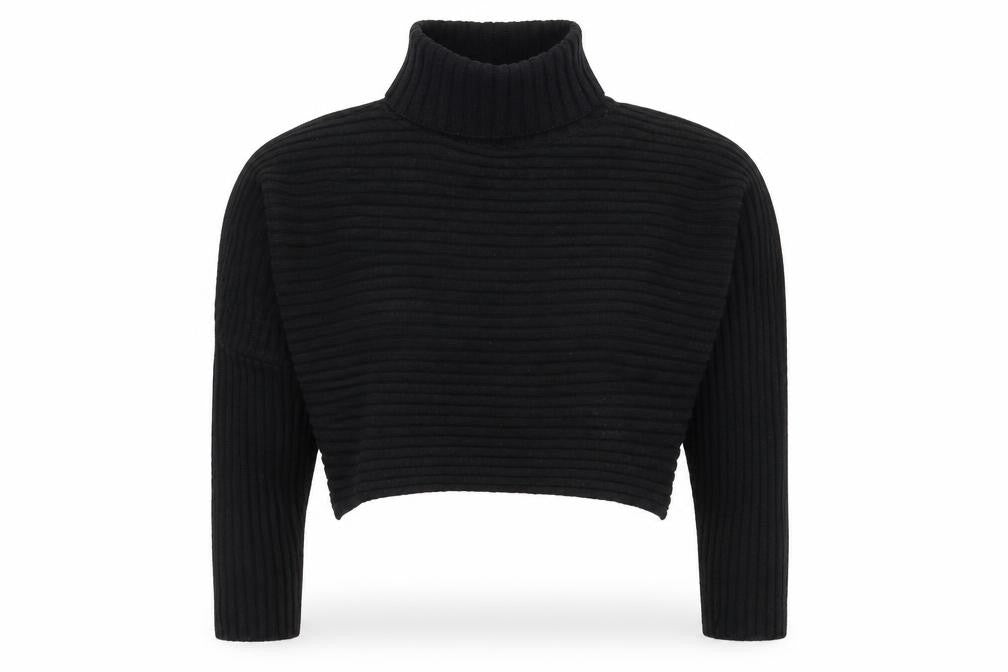New Look Women’s Black M Ribbed Roll Neck Cropped Knit Jumper