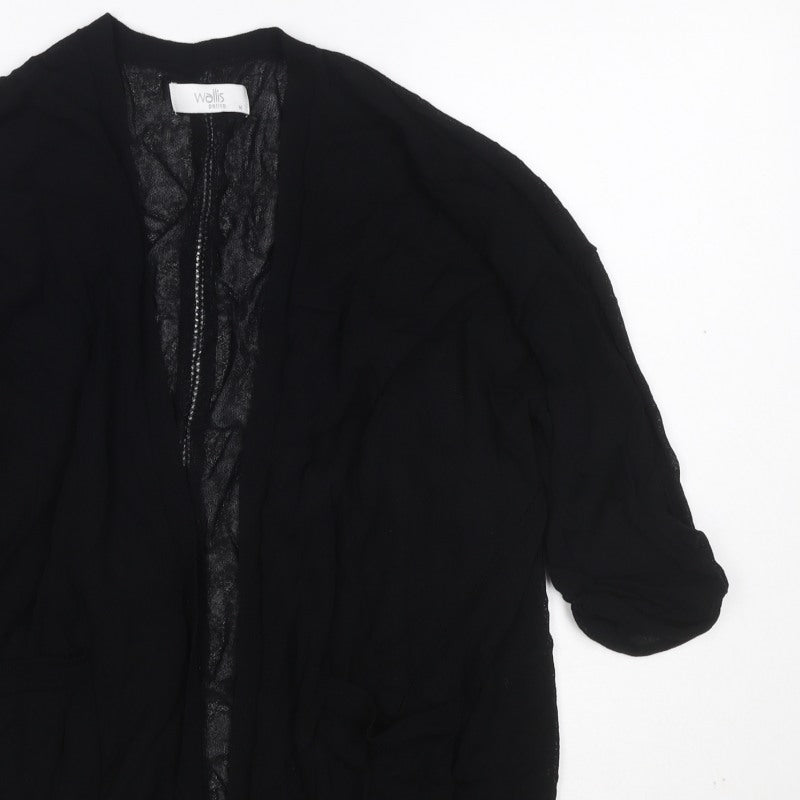 Wallis Petite Women Black M Open Front Knit Cardigan 3/4 Balloon Sleeves