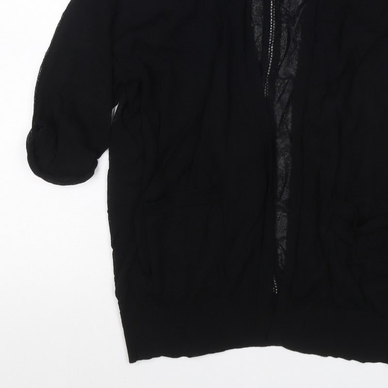 Wallis Petite Women Black M Open Front Knit Cardigan 3/4 Balloon Sleeves