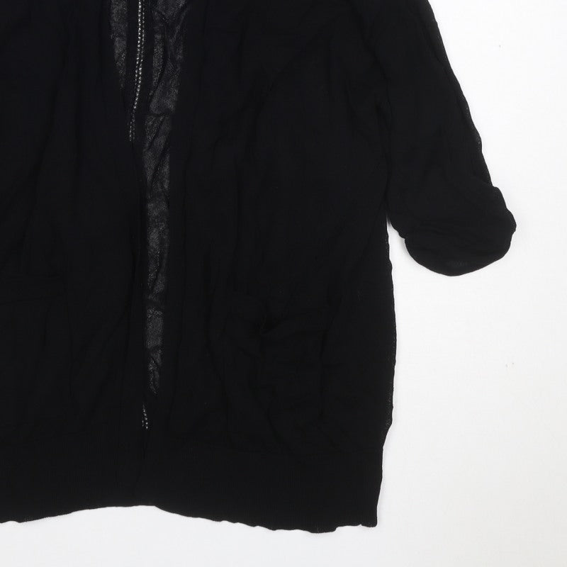 Wallis Petite Women Black M Open Front Knit Cardigan 3/4 Balloon Sleeves