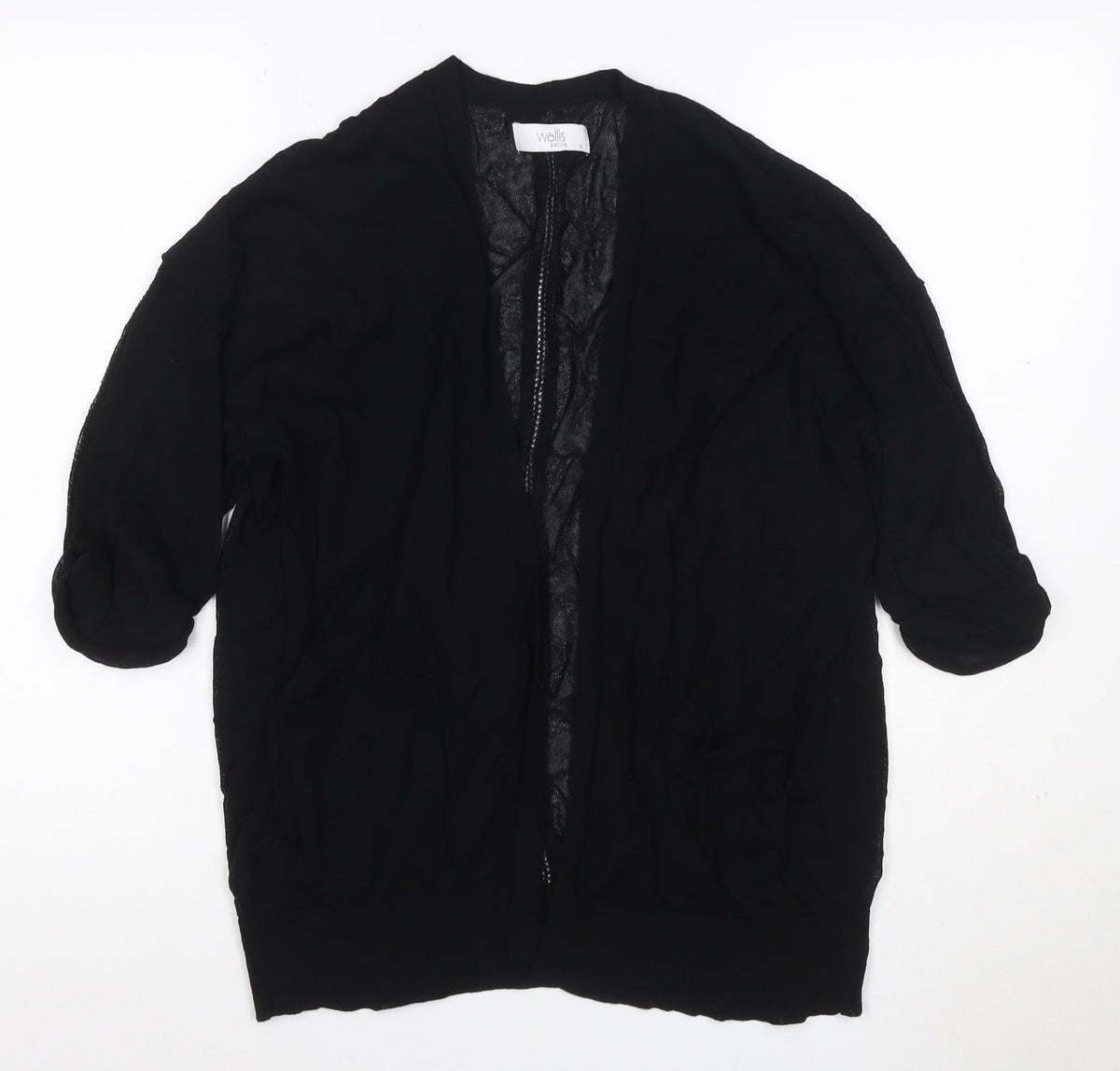 Wallis Petite Women Black M Open Front Knit Cardigan 3/4 Balloon Sleeves