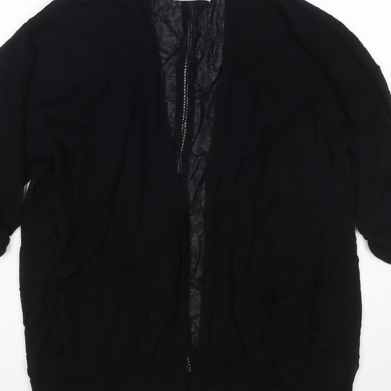 Wallis Petite Women Black M Open Front Knit Cardigan 3/4 Balloon Sleeves