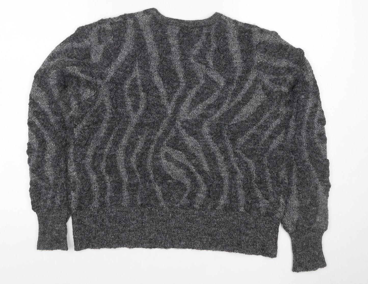 Gallery Women Grey M Cable Knit Beaded Crew Neck Jumper