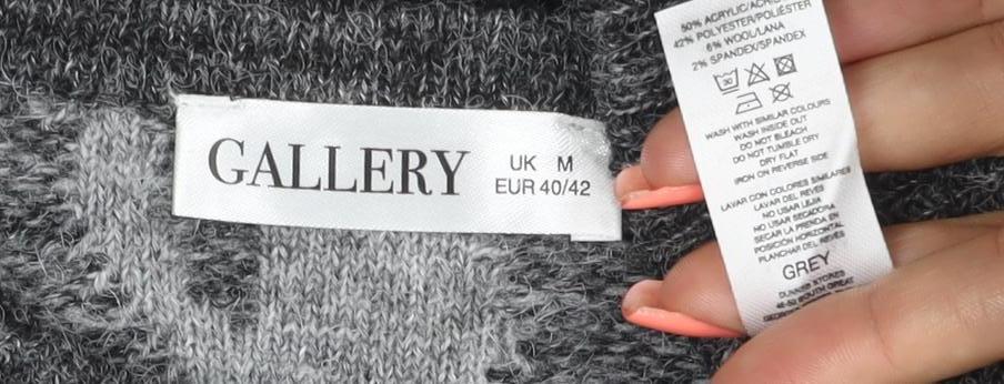 Gallery Women Grey M Cable Knit Beaded Crew Neck Jumper