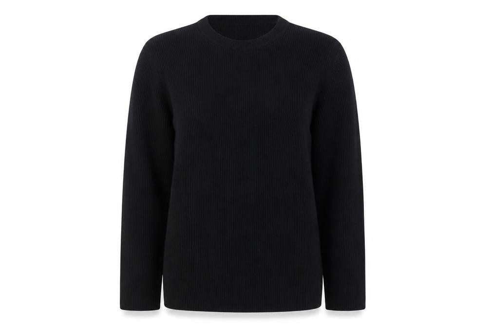 Zara Women Black M Rib Knit Round Neck Slim Pullover Jumper