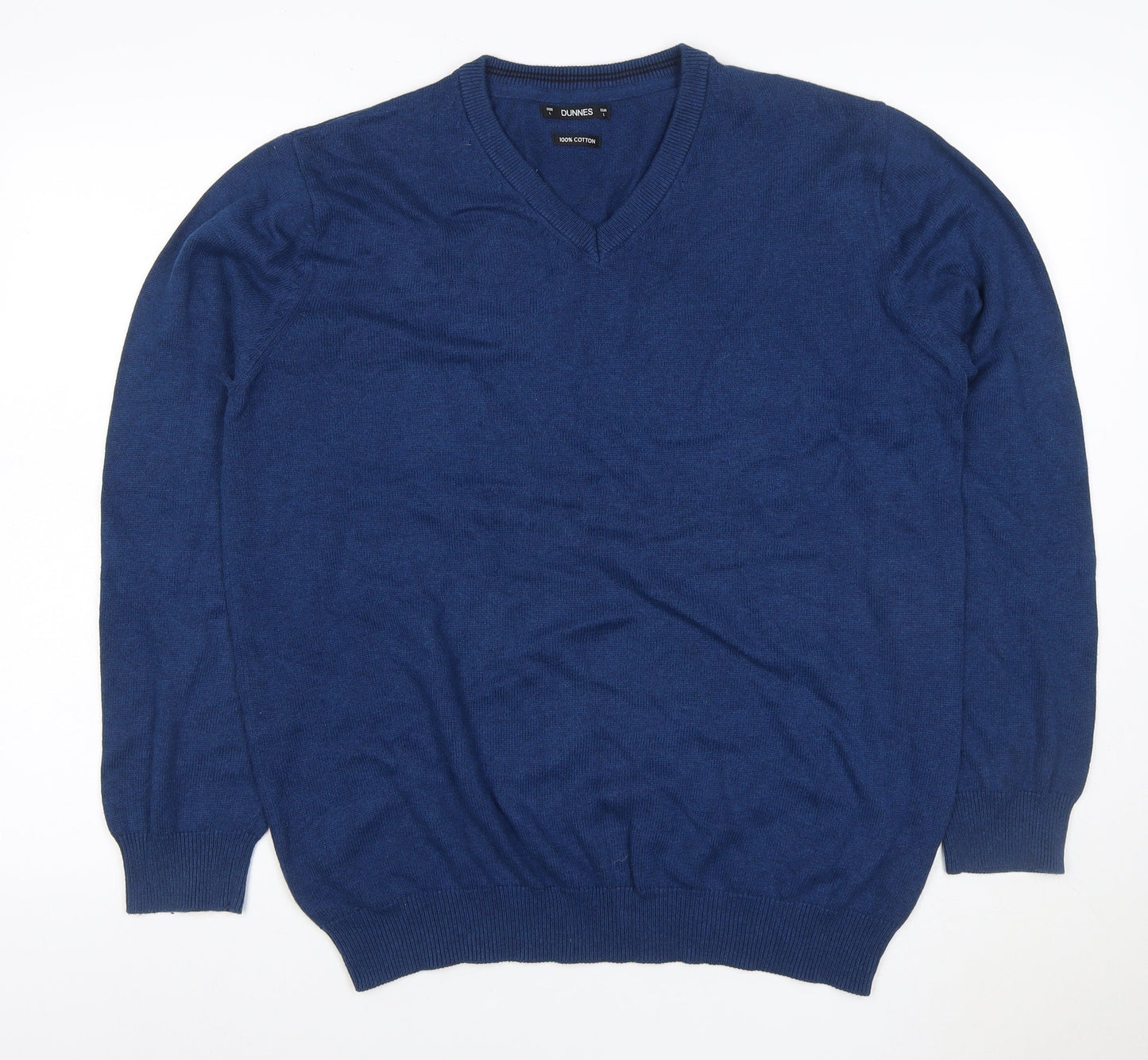 Dunnes Men’s Blue Cotton V-Neck Knit Pullover Jumper Size L