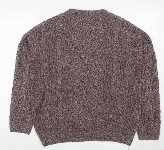 Red Herring Men Brown M Cable Knit Wool Blend V-Neck Pullover Jumper