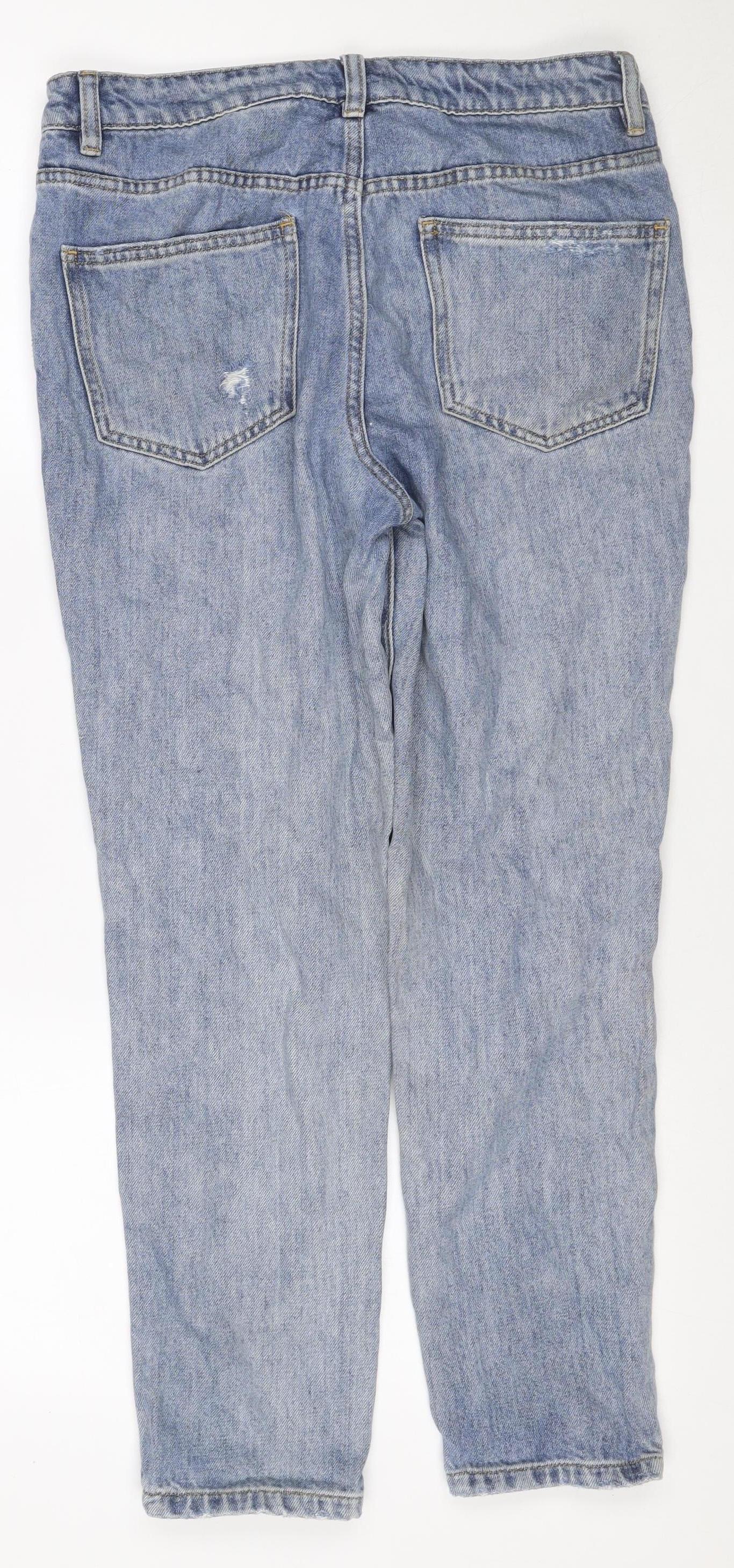 Next Women Blue UK 8 Crop Boyfriend Mid Rise Distressed Jeans