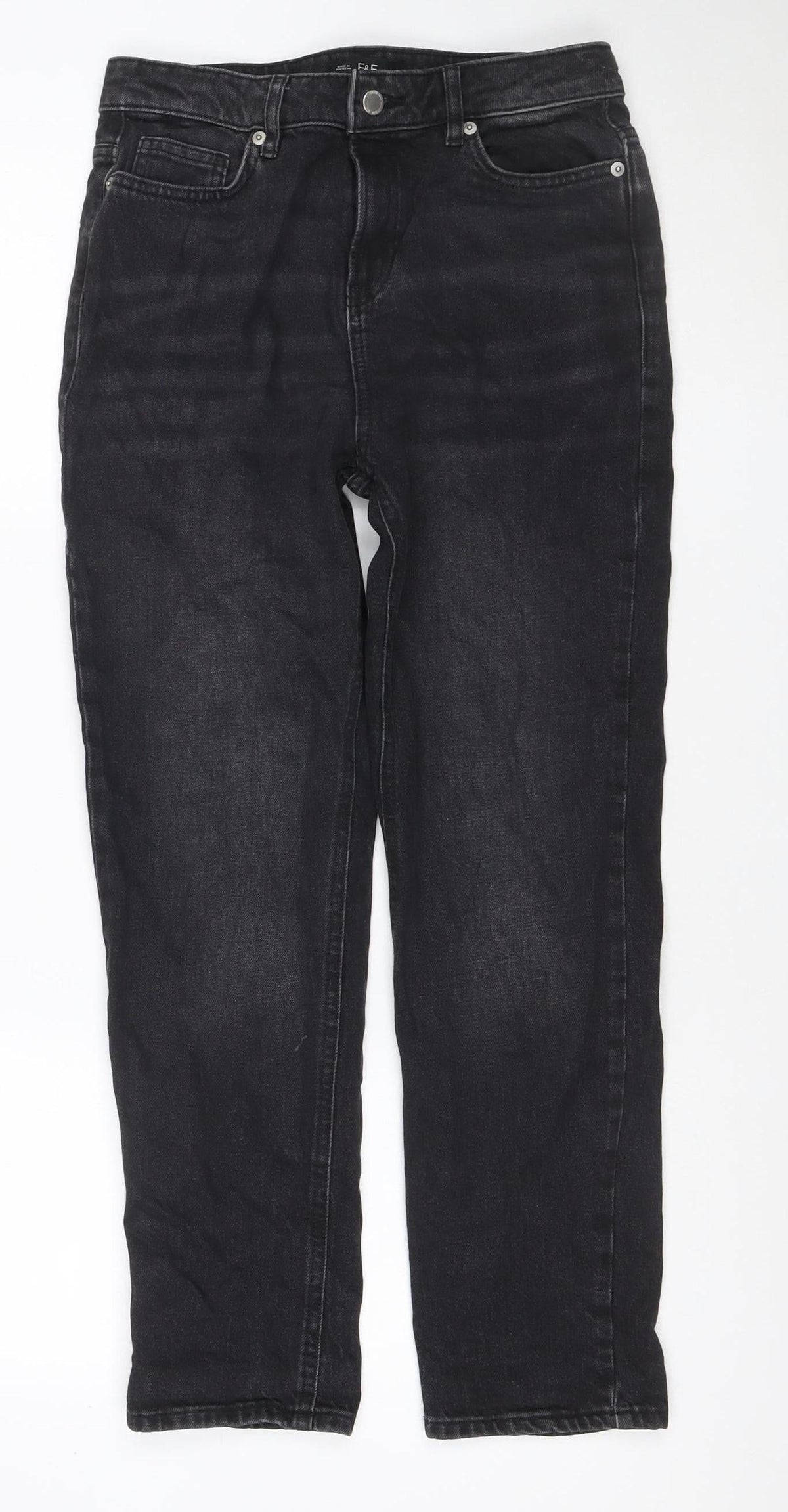 F&F Women Black UK 8 Straight Leg Mid Rise Denim Jeans 5 Pocket