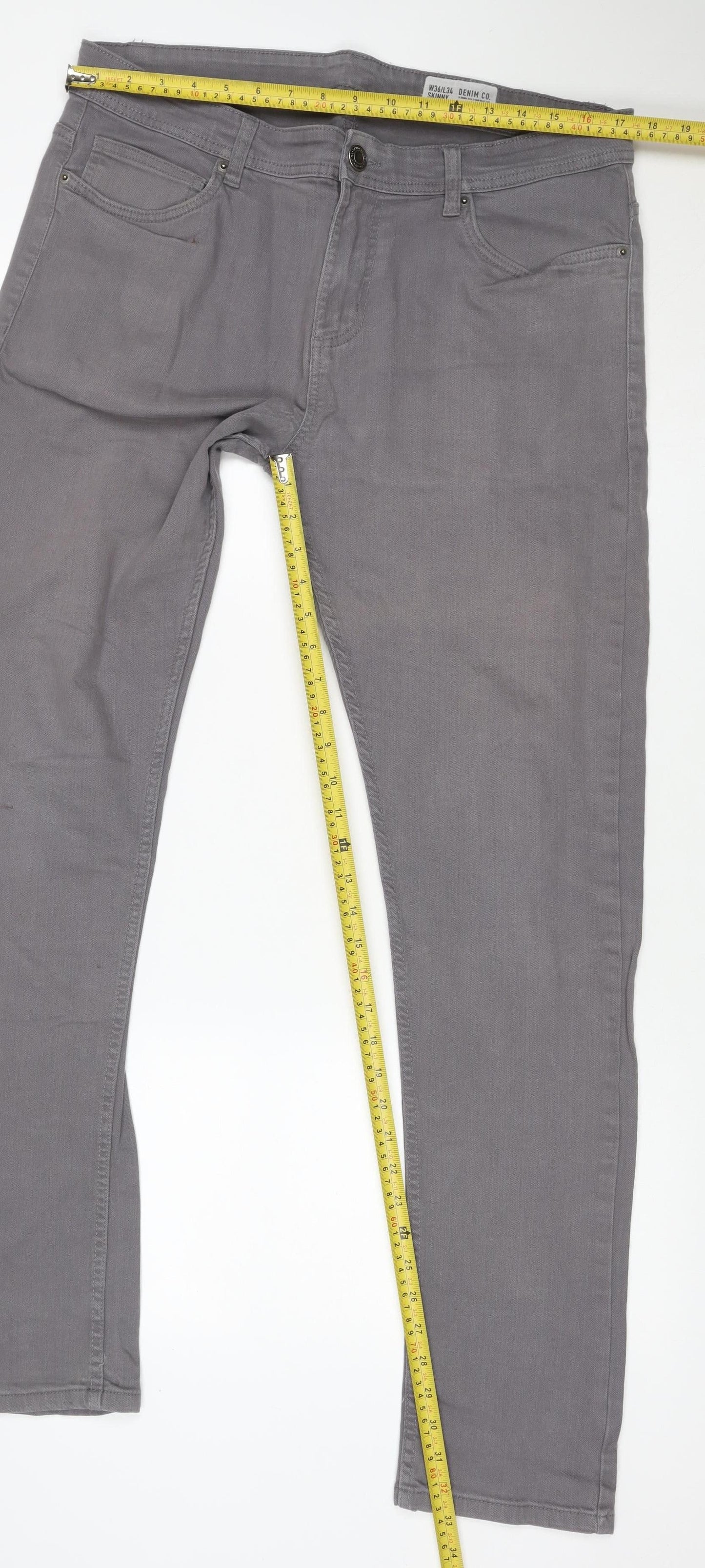 Denim Co. Men's Grey W36 L34 Skinny Stretch Cotton Jeans