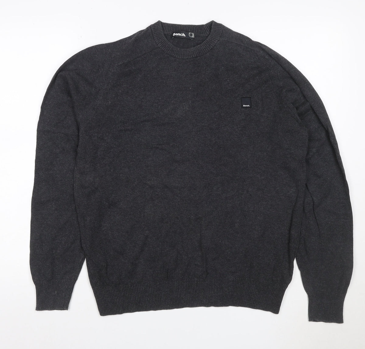 Back view of Bench. Men’s Grey L Crew Neck Logo Knit jumper