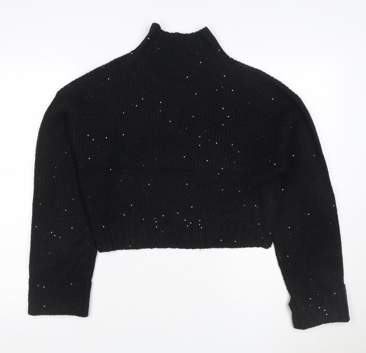 New Look Women Black S Sequin High Neck Knit Pullover Jumper