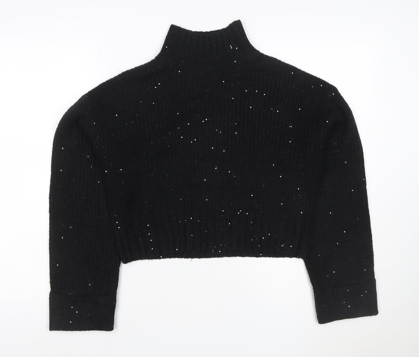 New Look Women Black S Sequin High Neck Knit Pullover Jumper