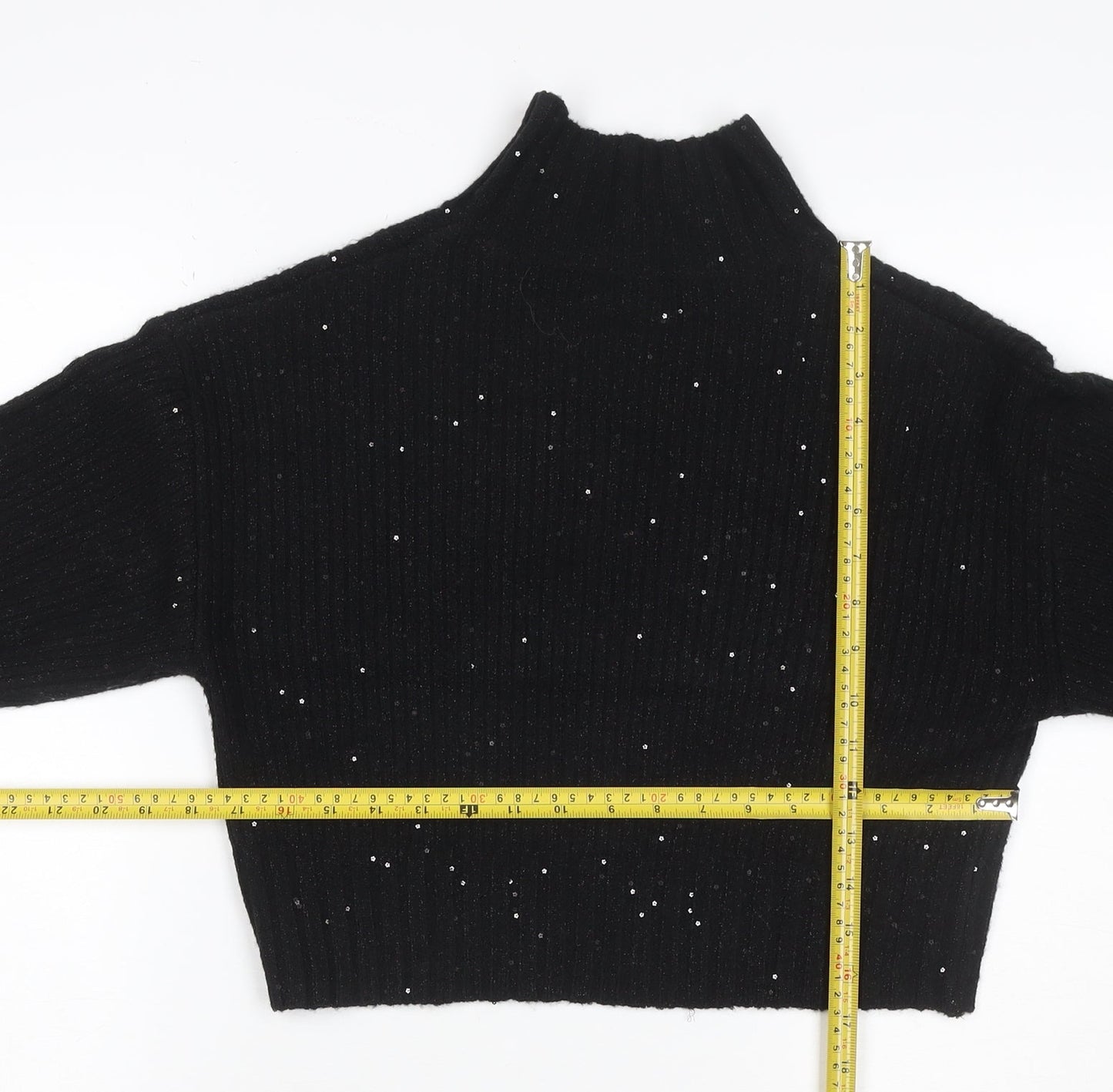 New Look Women Black S Sequin High Neck Knit Pullover Jumper
