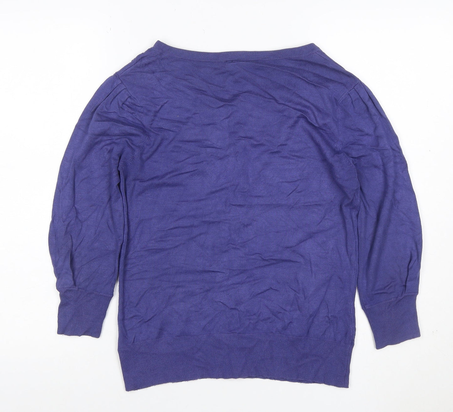 Warehouse Women Purple UK 12 Button Knit Balloon Sleeve Cardigan