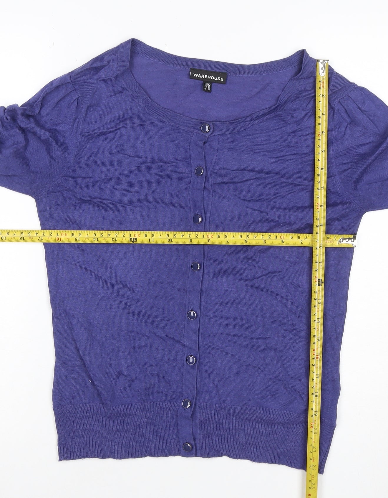 Warehouse Women Purple UK 12 Button Knit Balloon Sleeve Cardigan