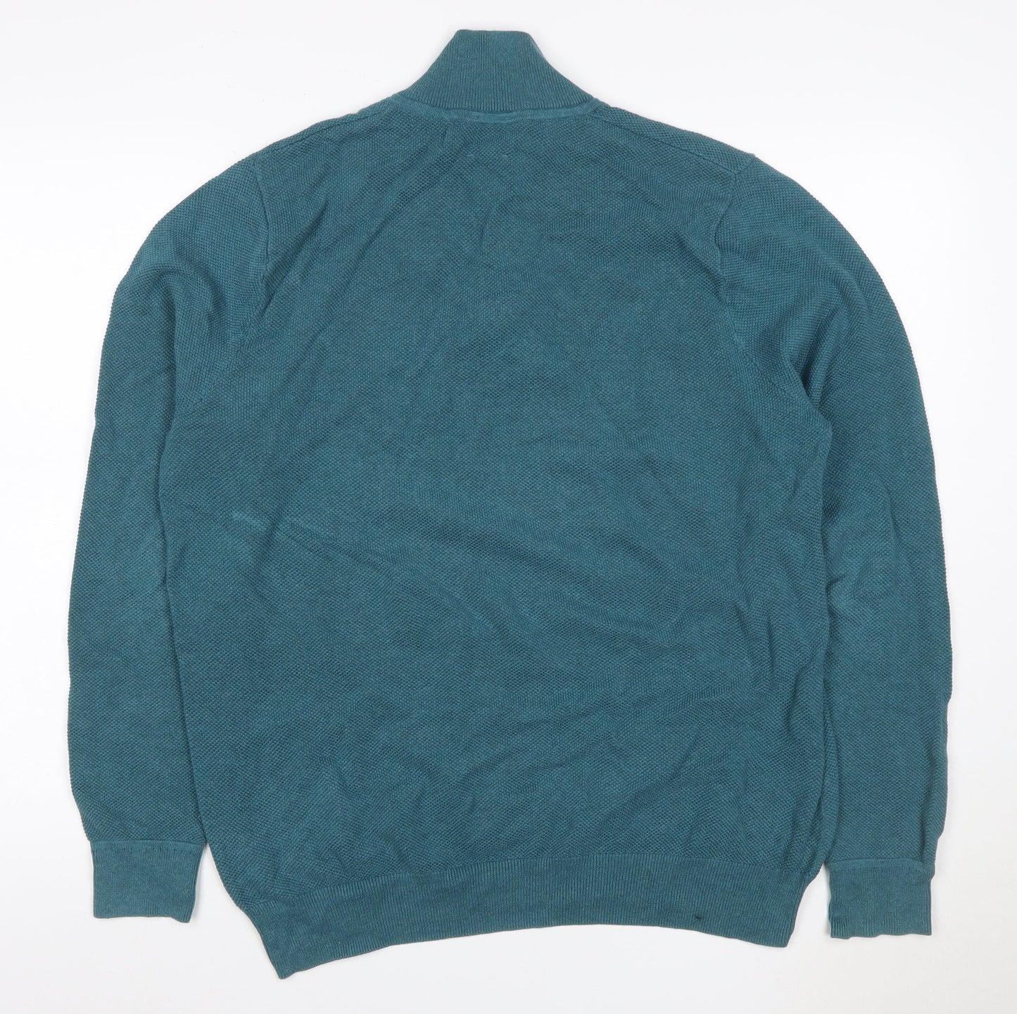 John Lewis Men’s Blue L Quarter Zip Cotton Knit Jumper High Neck