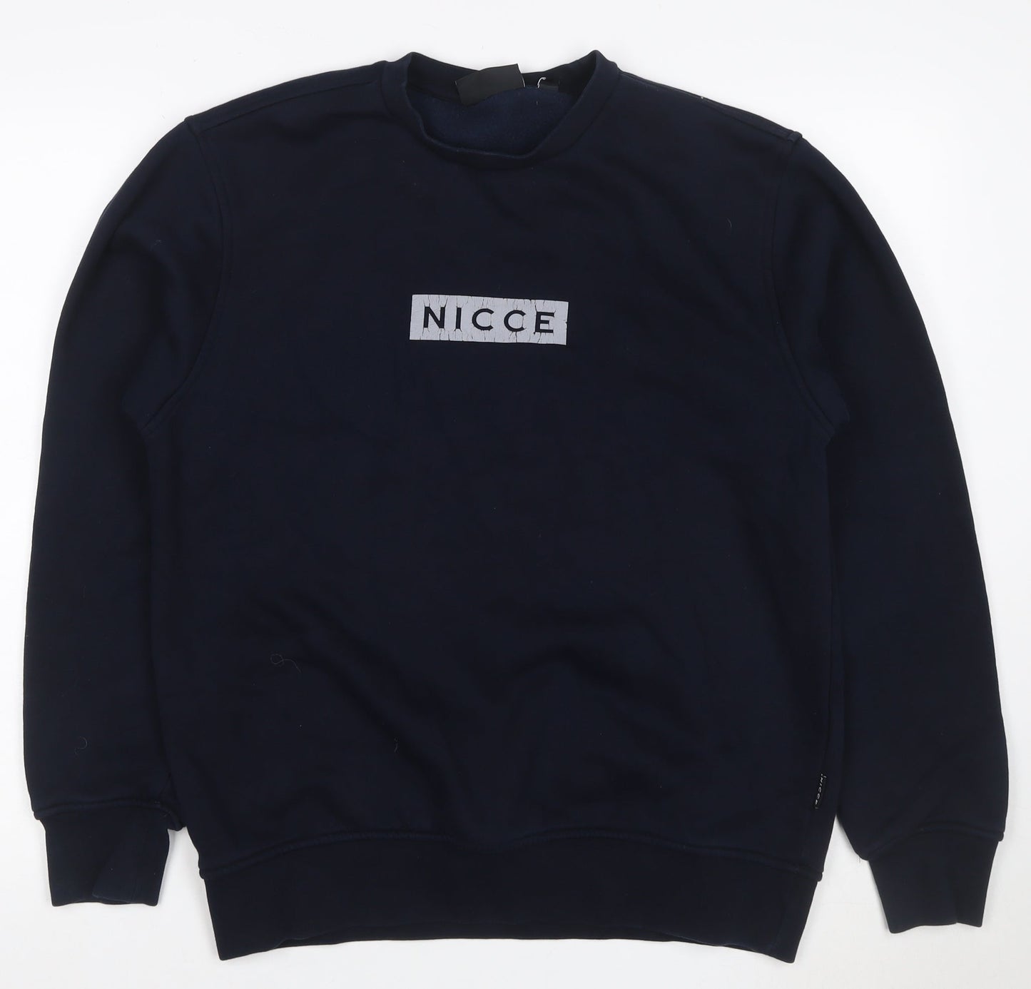 Nicce Men’s Navy Blue M Mock Neck Logo Graphic Pullover Sweatshirt