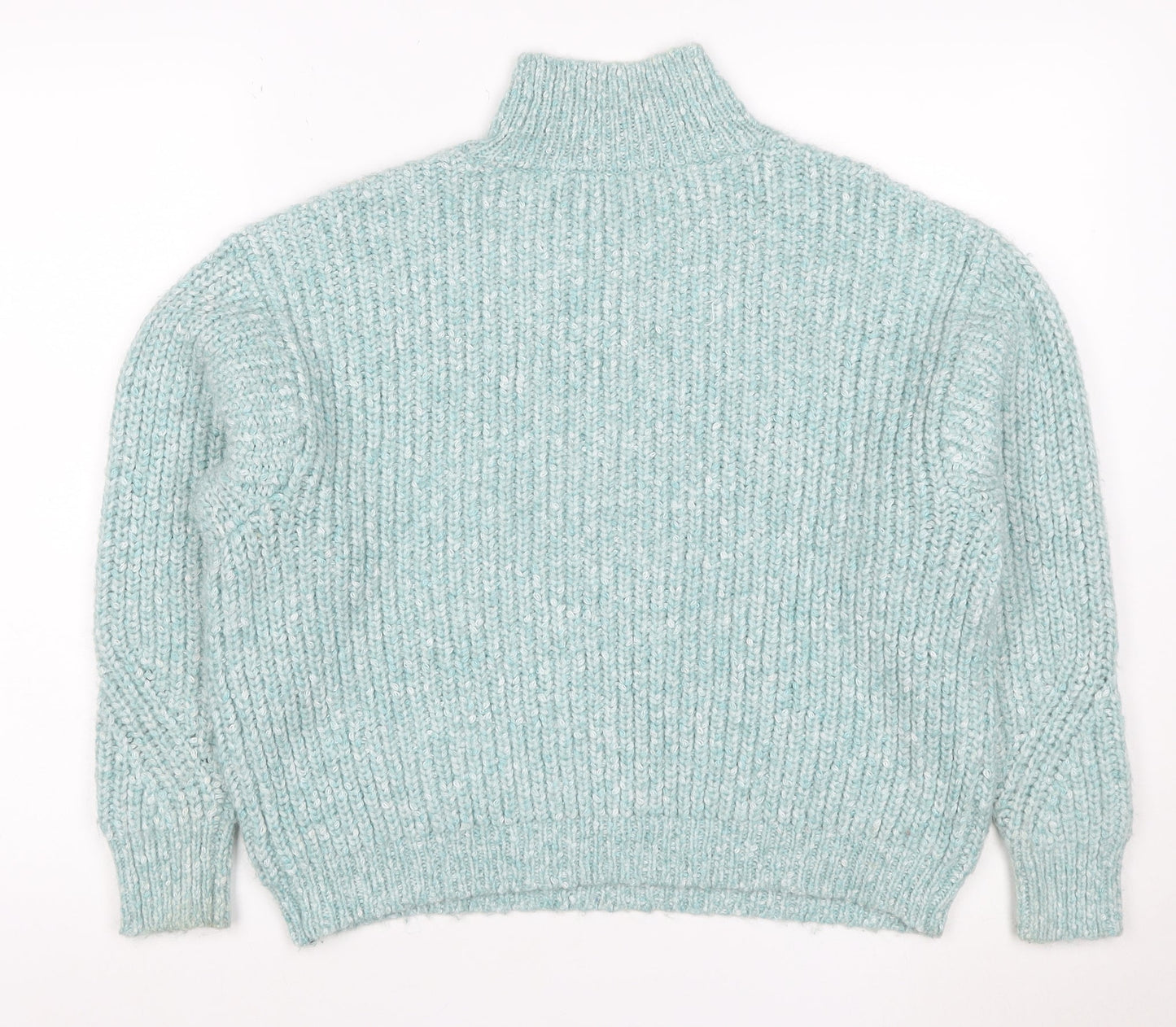 M&S Women Blue Size 12 Chunky Knit High Neck Pullover Jumper