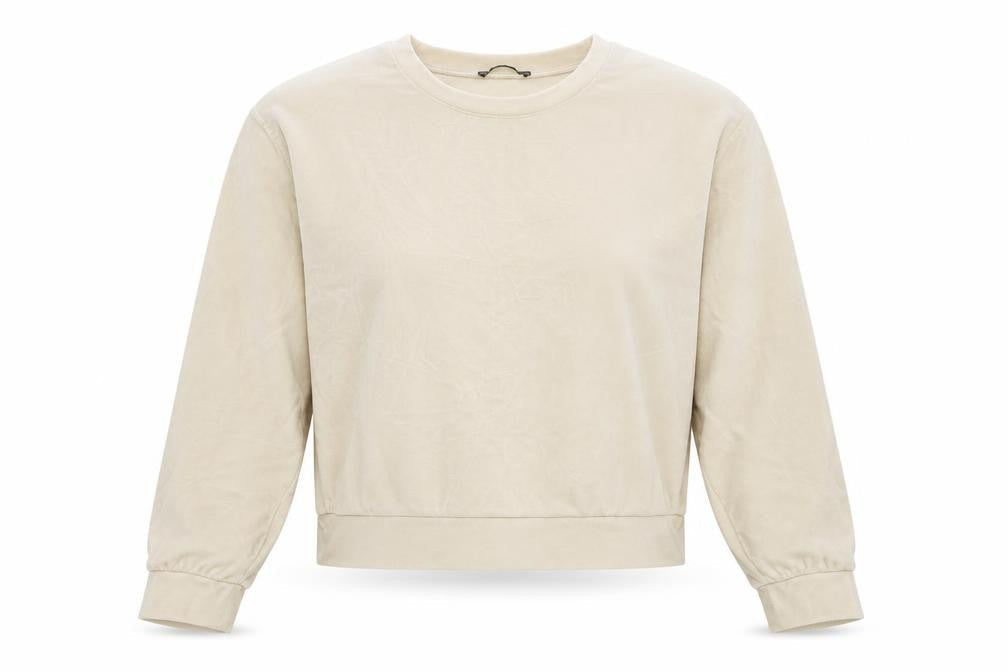 Zara Women Ivory Velour Sweatshirt M Pullover Balloon Sleeve Stretch