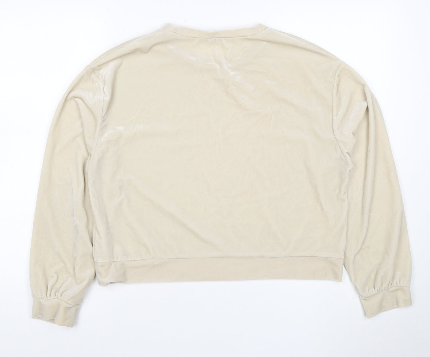 Zara Women Ivory Velour Sweatshirt M Pullover Balloon Sleeve Stretch