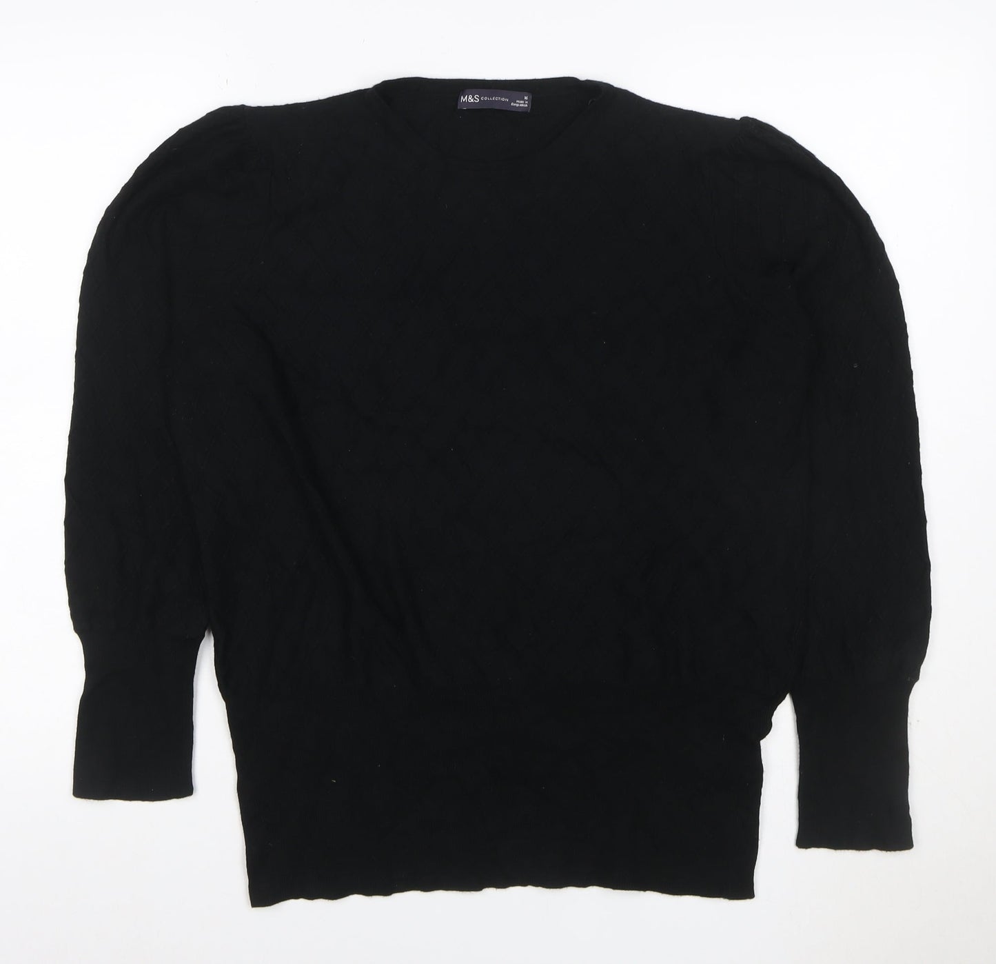 Marks and Spencer Women Black Size 16 Cable-Knit Crew Neck Jumper
