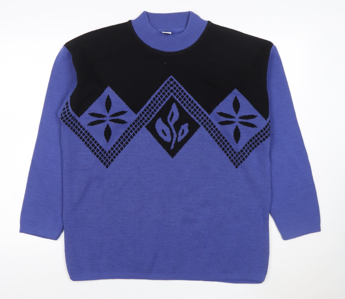 C&A Women Blue Black Geometric Knit Mock Neck Jumper Size M