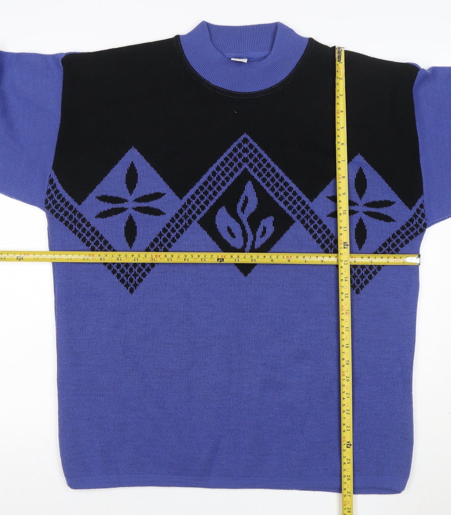 C&A Women Blue Black Geometric Knit Mock Neck Jumper Size M