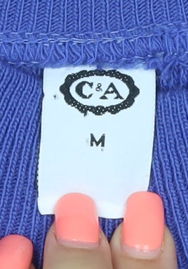 C&A Women Blue Black Geometric Knit Mock Neck Jumper Size M