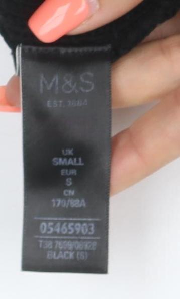 M&S Women Black S Embellished Floral Beaded Crew Neck Jumper