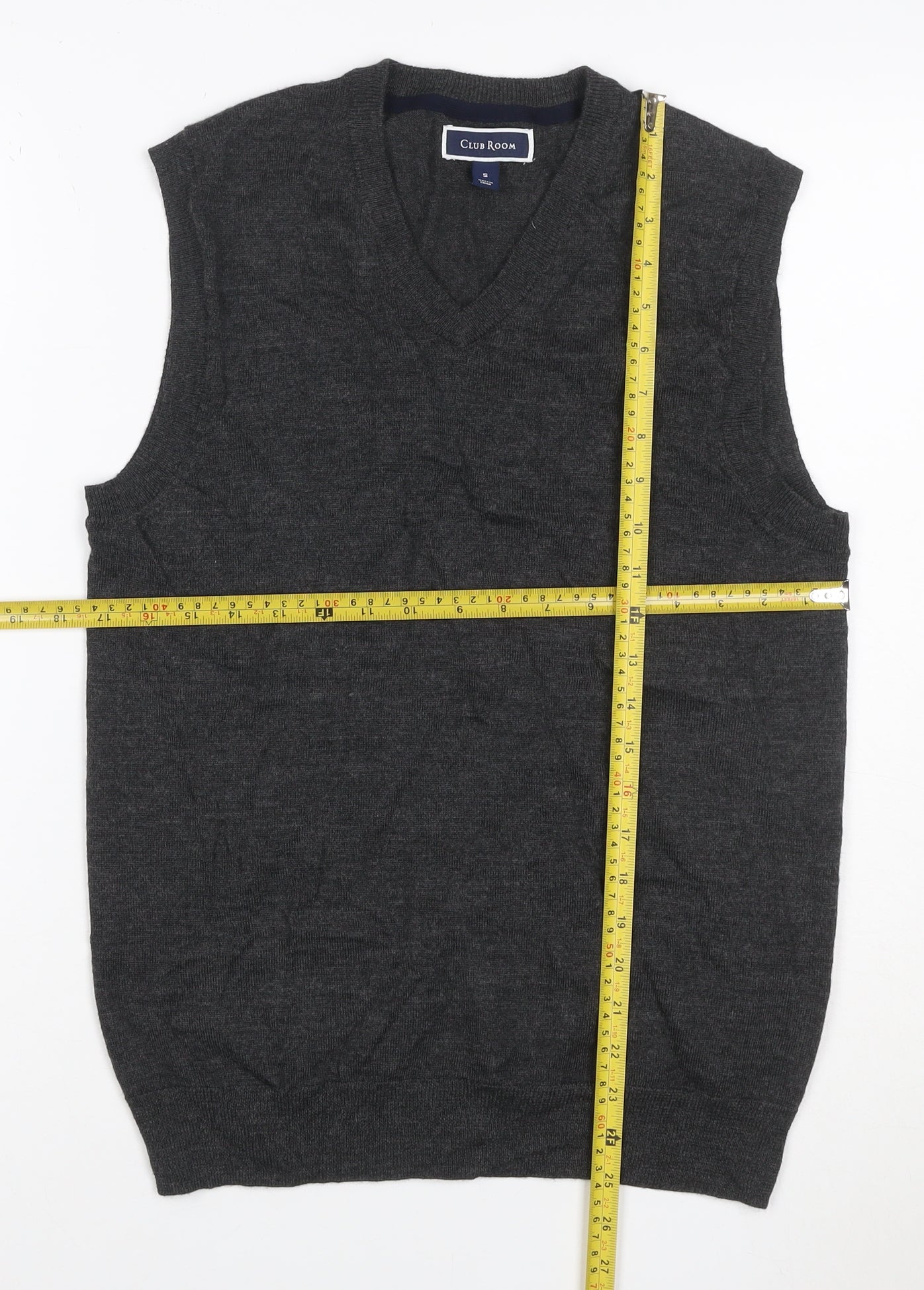 Club Room Men’s Grey Wool Blend V-Neck Knit Vest Size S Classic