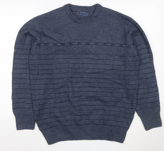 Devir Men’s Blue M Wool Blend Geometric Knit Crew Neck Pullover Jumper