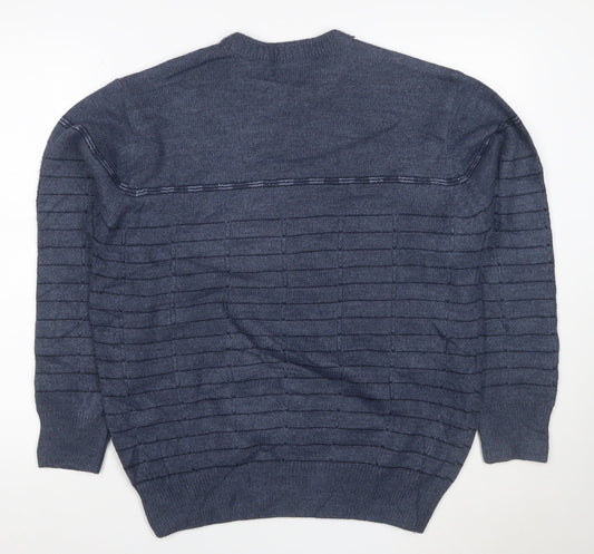Devir Men’s Blue M Wool Blend Geometric Knit Crew Neck Pullover Jumper