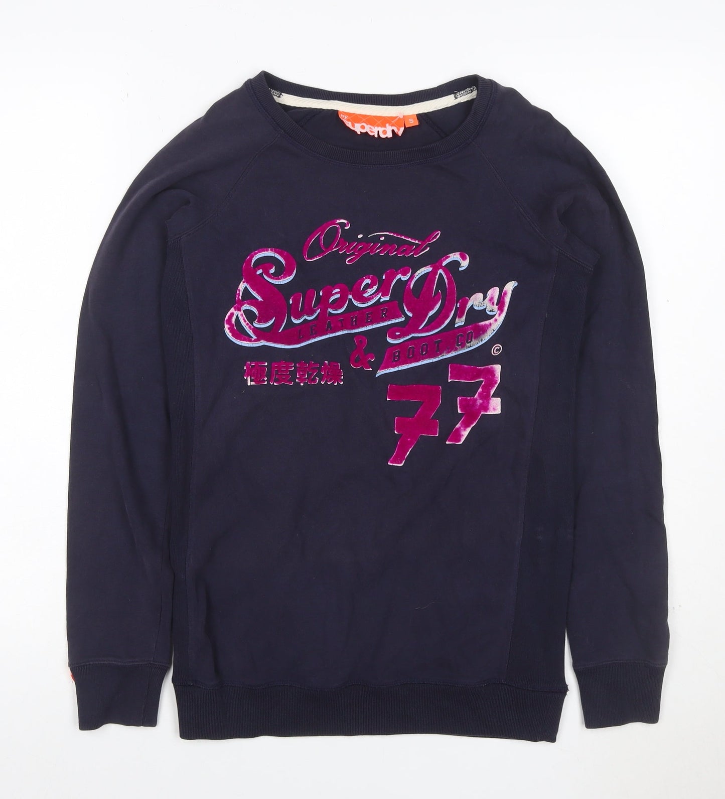 Superdry Women’s Navy S Logo Graphic Crew Neck Pullover Sweatshirt