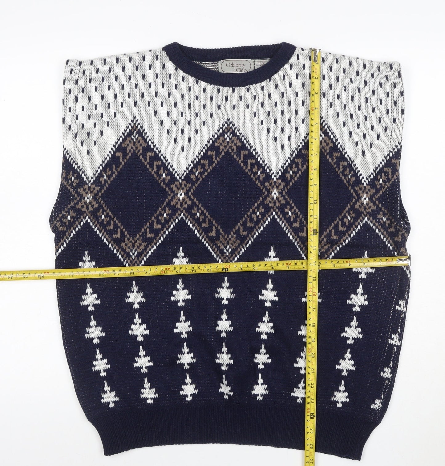 Celebrity Club Men’s Navy XL Argyle Knit Sleeveless Jumper Vest