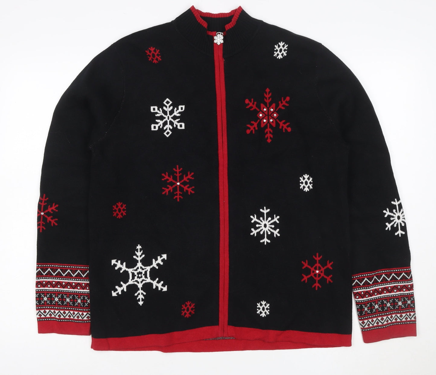 Breckenridge Women’s Black M Full Zip Snowflake Christmas Cardigan