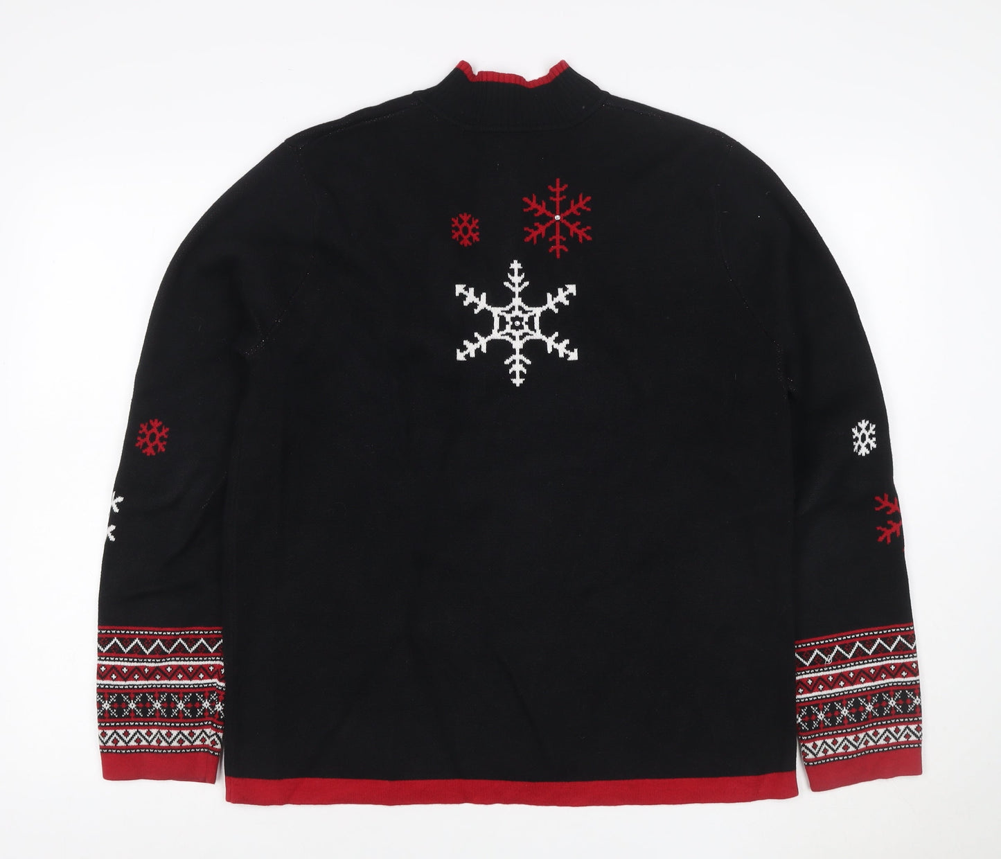 Breckenridge Women’s Black M Full Zip Snowflake Christmas Cardigan