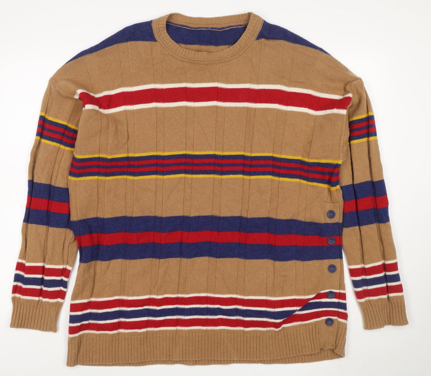 Benetton Unisex Multicoloured Striped Wool Jumper UK 16 Crew Neck