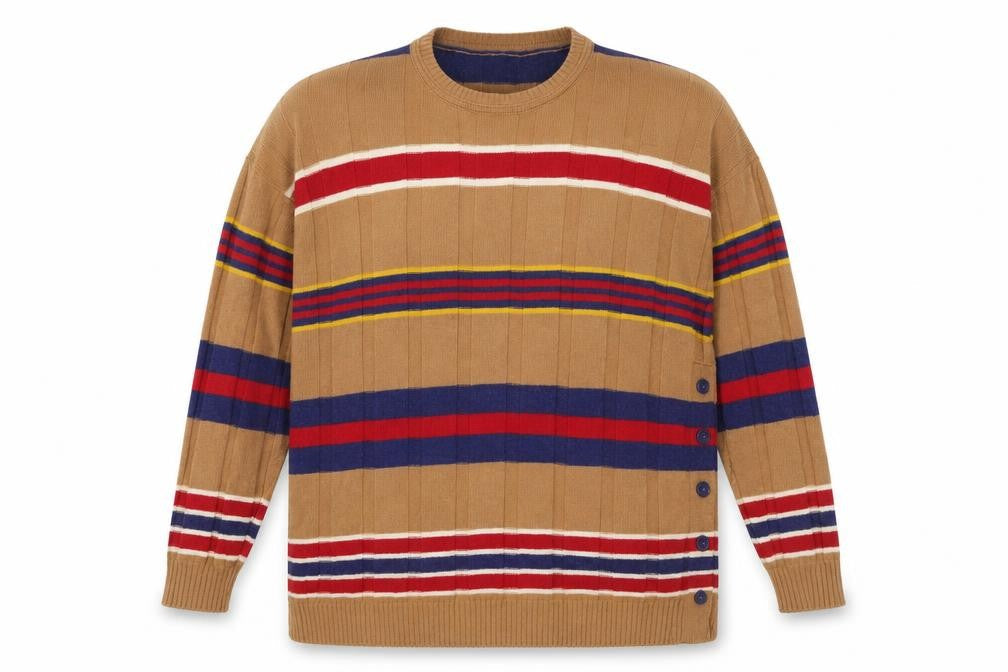 United Colors of Benetton Unisex Multicoloured Striped Wool Jumper UK 16 Crew Neck
