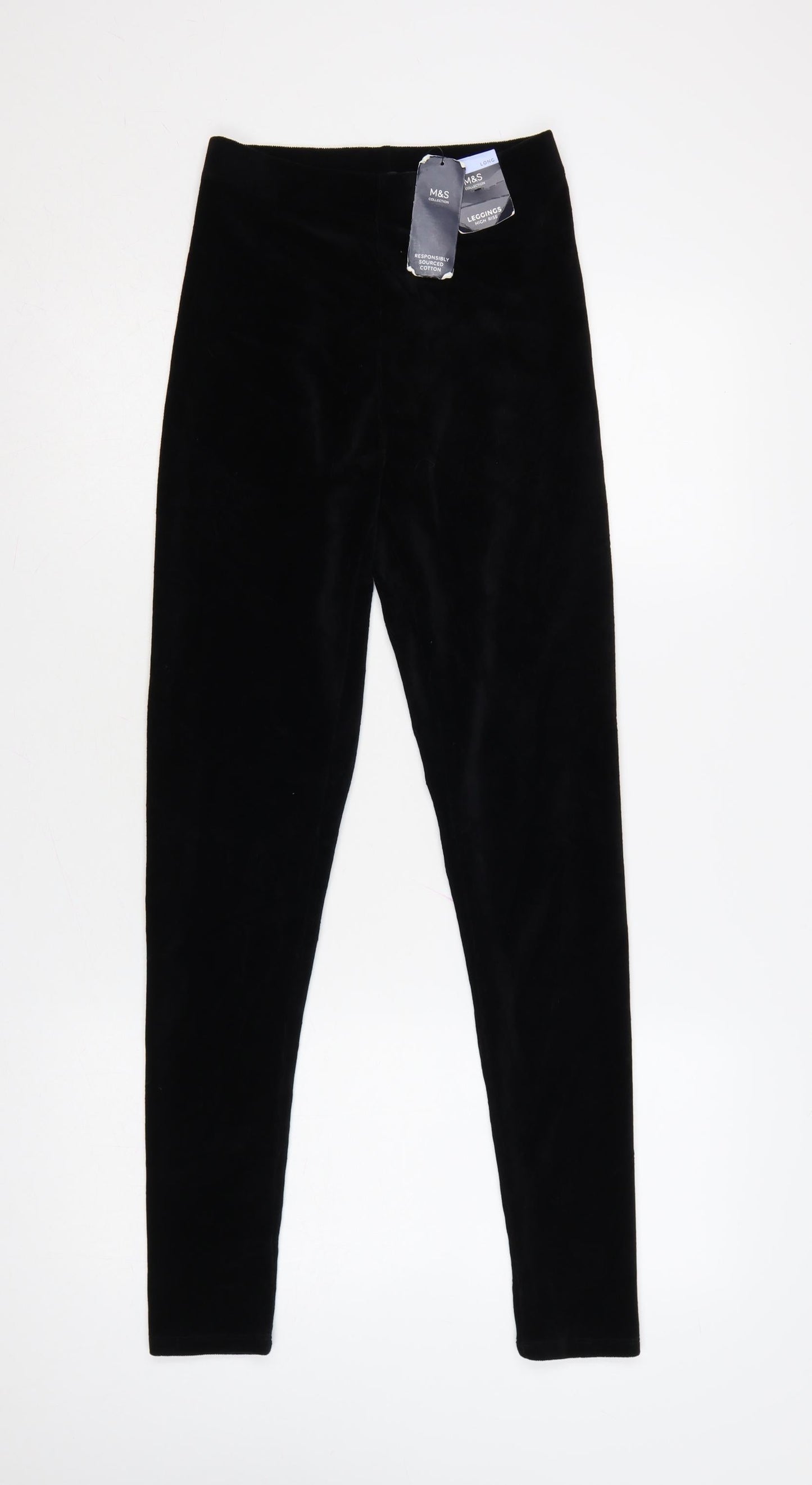 M&S Women’s Black Size 8 Long High Rise Velour Stretch Leggings